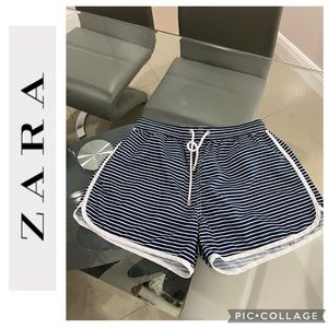 Zara Men’s blue striped SWIMMING TRUNKS size Large